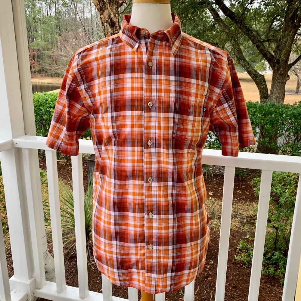 EUC Marmot Orange Plaid Short Sleeve Button Down Shirt